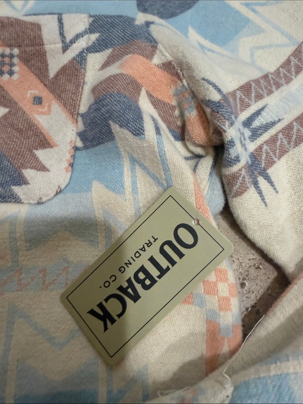Women’s Aztec Print Button-Up Shirt Jacket in Cream & Blue - Picture 3 of 5